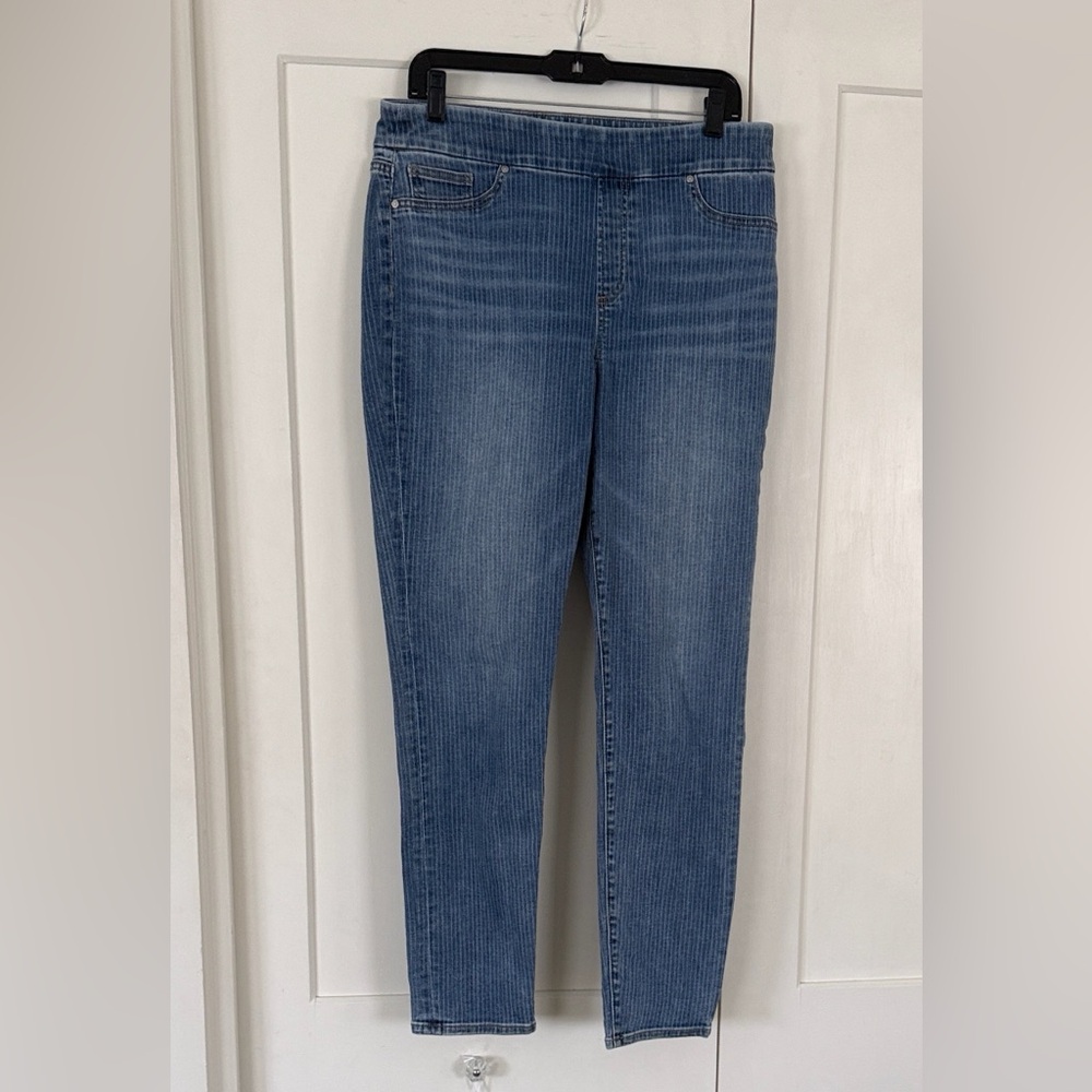 Chico's Railroad Stripe Denim Jeggings, 1.5